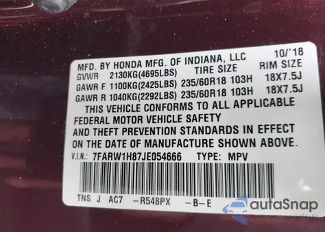 2018 Honda Cr-V Ex-L/Ex-L Navi z USA, uszkodzony, nr VIN 7FARW1H87JE054666